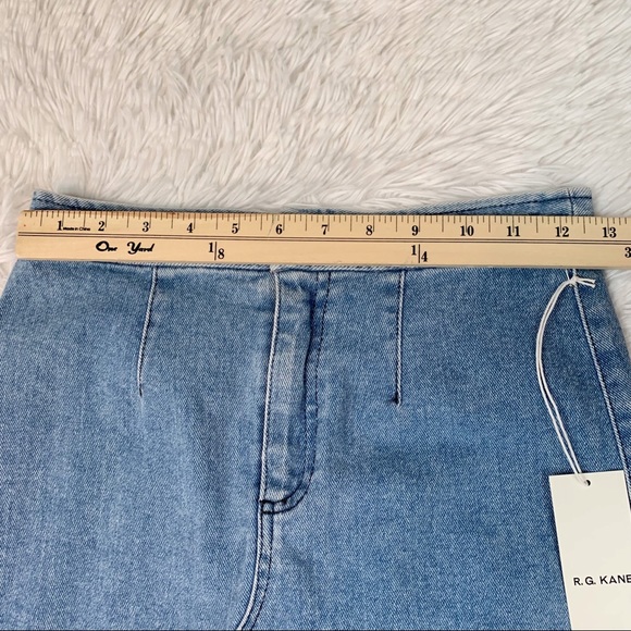 R.G. Kane Raw Hem Cut out Denim Skirt high rise straight a-line - Picture 5 of 12